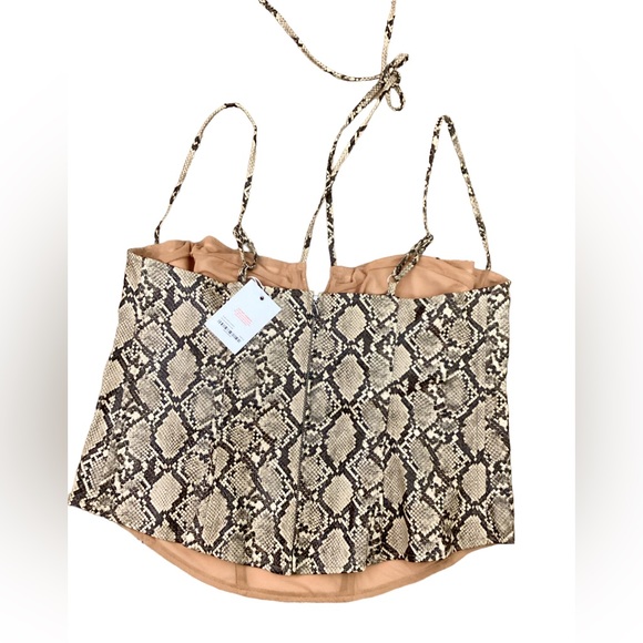 NWT Miaou Aphex Printed Faux Leather Corset Top - Beige, Multi  Size 3X - Picture 10 of 14